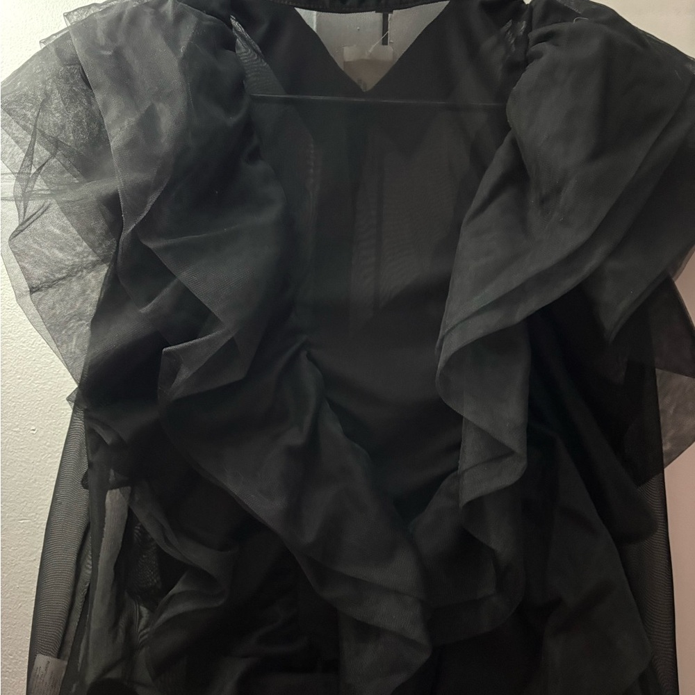Madrag Sheer Black Ruffled Button-Up Blouse - Picture 2 of 3